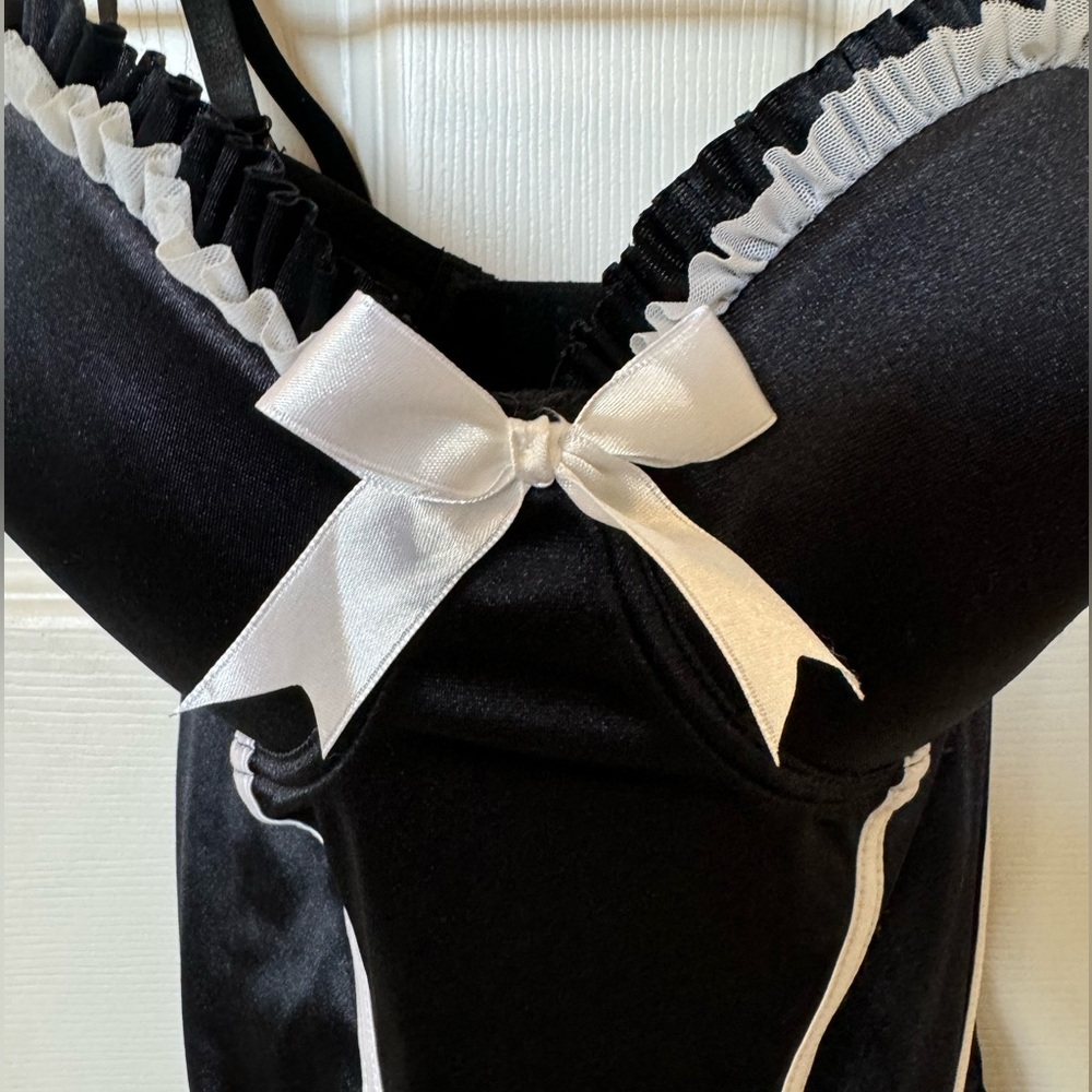 Morbid threads black corset top with white piping